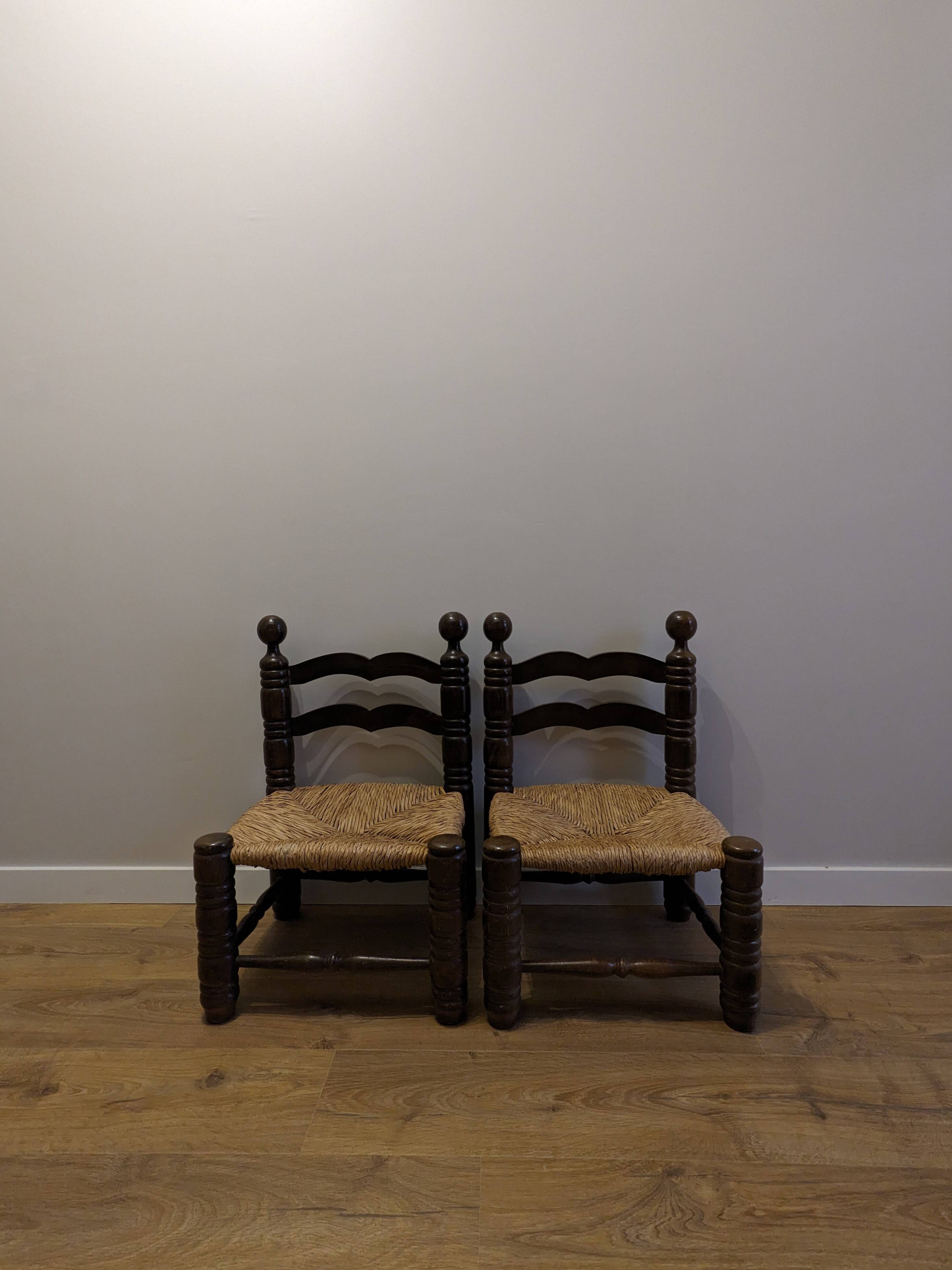 Pair of wooden chairs, straw seats
