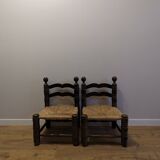 Pair of wooden chairs, straw seats