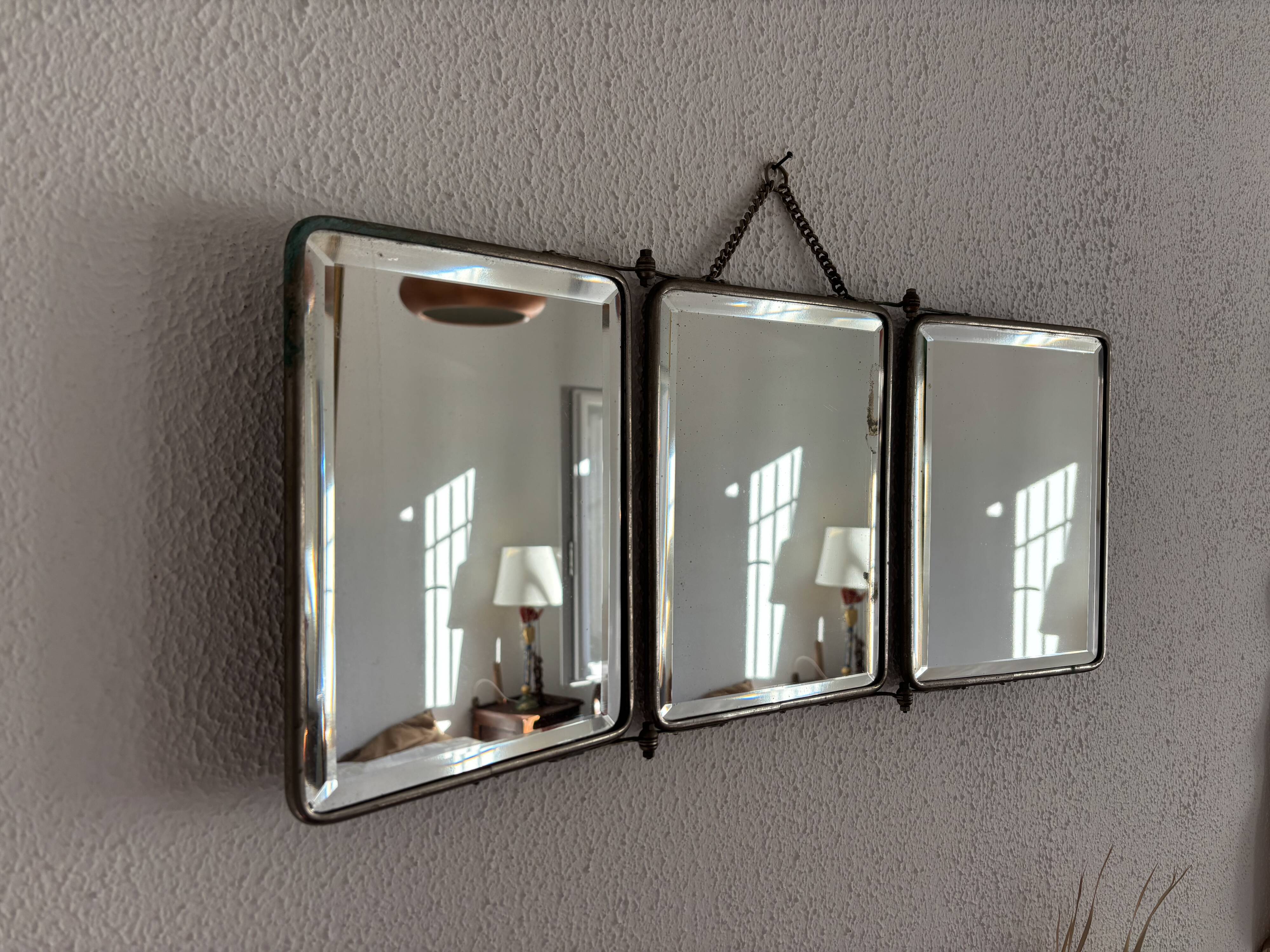 Miroir vintage 1930 triptyque barbier cristal biseauté- 25 x 58 cm