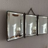 Miroir vintage 1930 triptyque barbier cristal biseauté- 25 x 58 cm