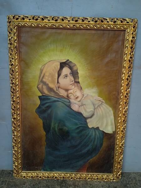 Oil painting on canvas Virgin and Child portrait 1940 - 102/72cm