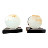 Duo de serre-livres art déco en marbre noir et onyx