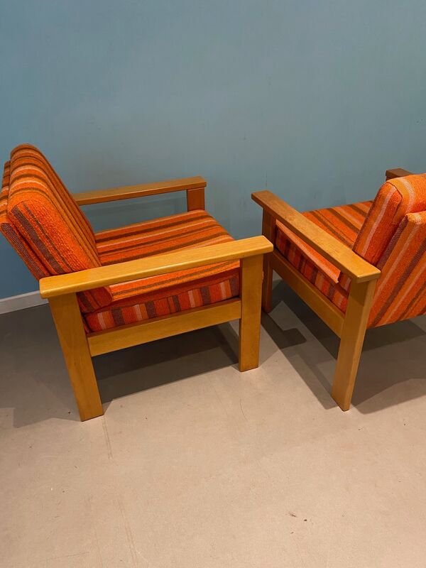 paire De Fauteuils Vintage 1970's Scandinave