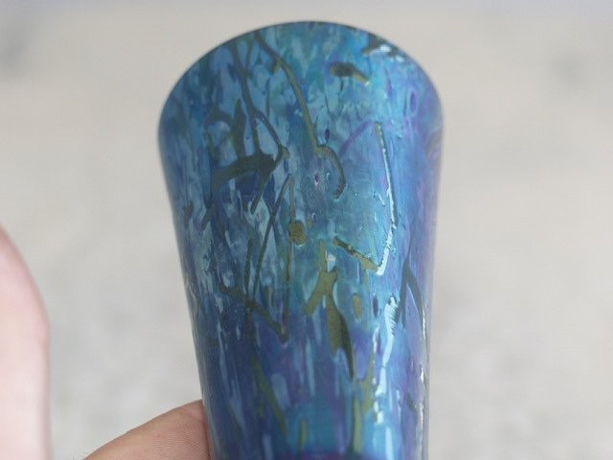 Vase in iridescent Glass Art new of PEACKOCK
