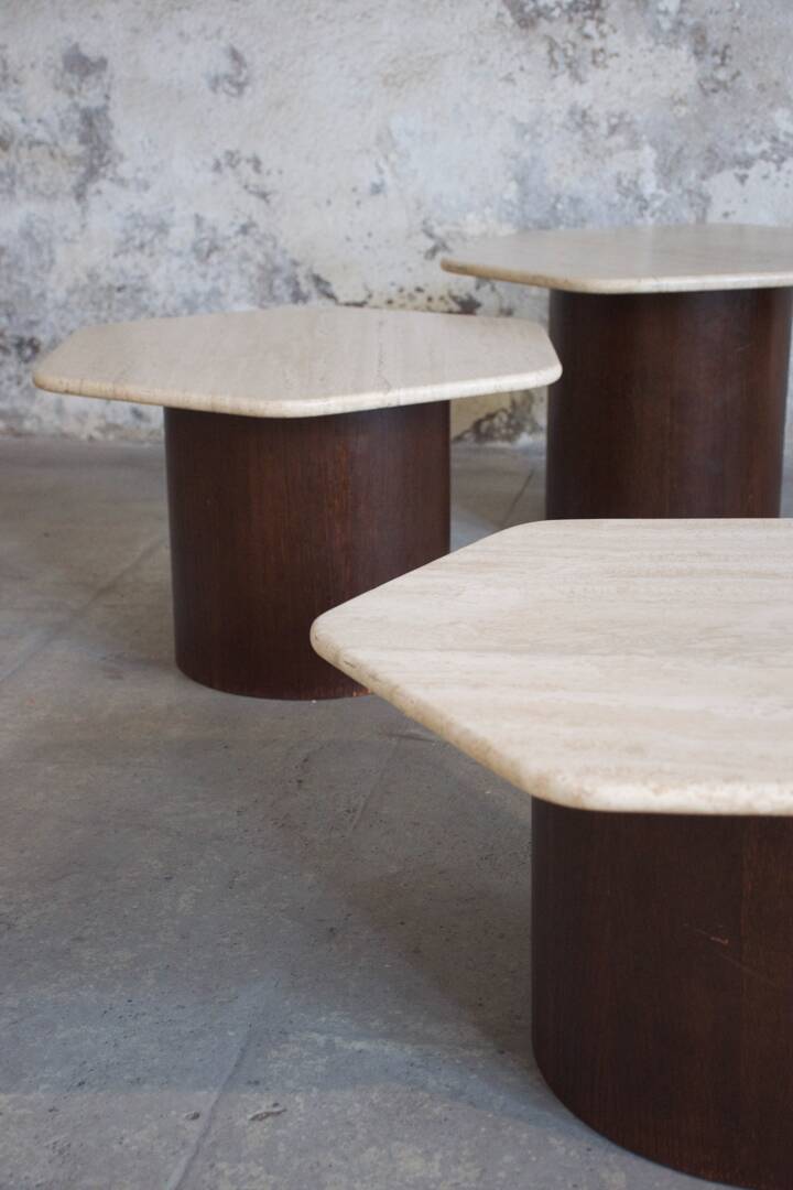 Three Gigogne Travertine coffee tables 1960
