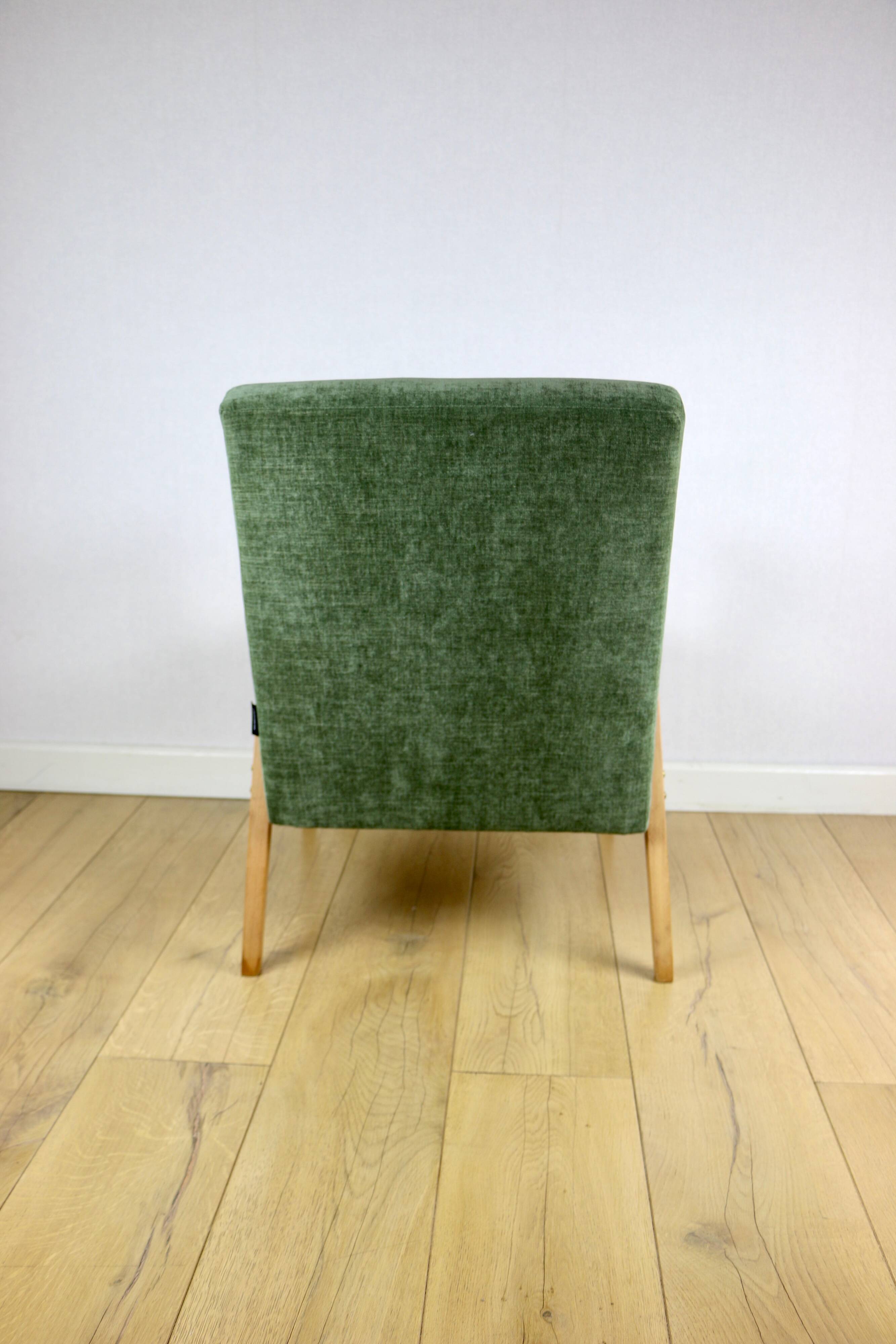 Classic armchair green olive structural light wood
