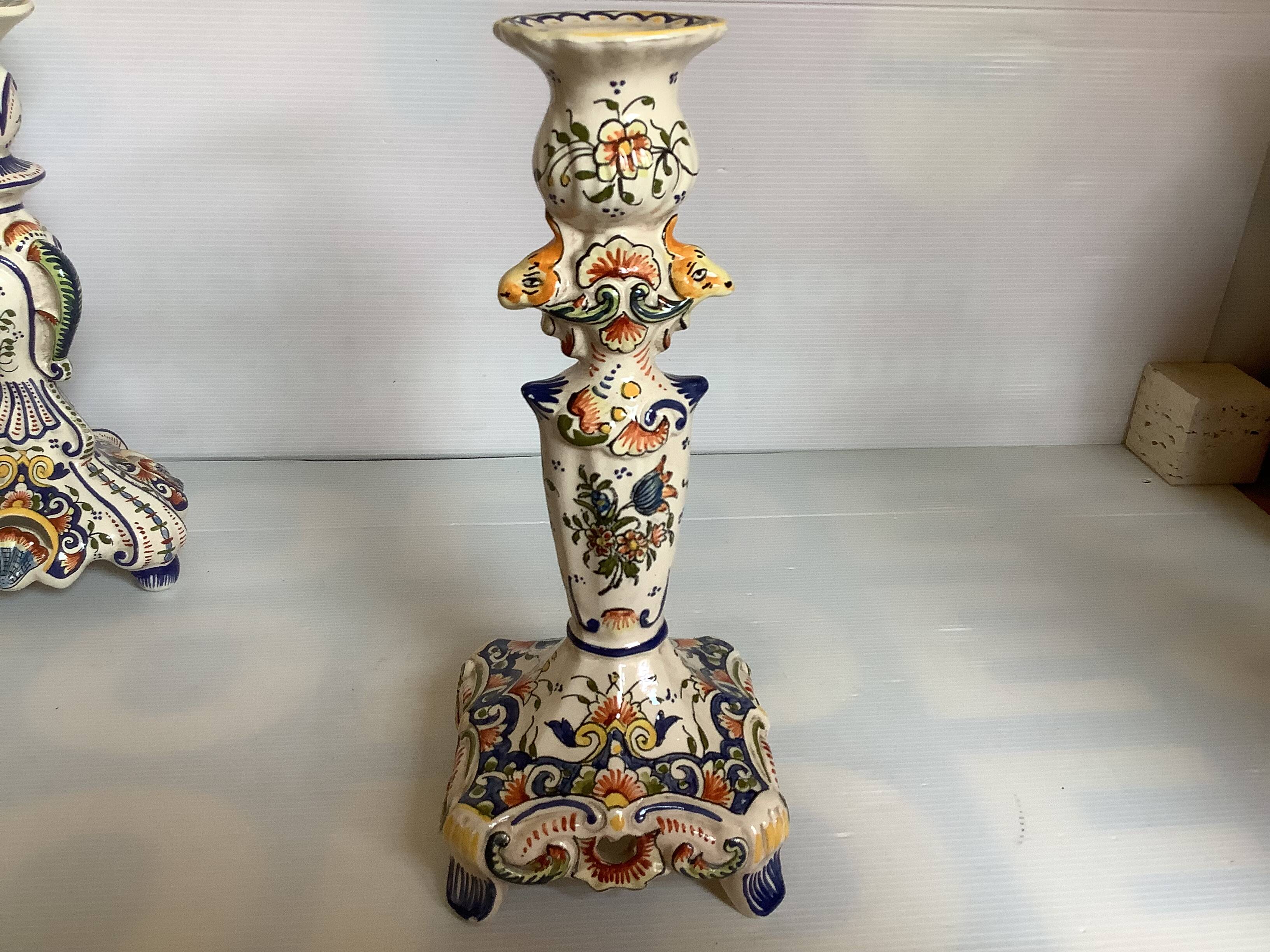 Pair of large old Rouen candlesticks