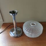 Art deco lamp in chromed metal and frosted glass