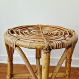 Vintage rattan stool in retro bohemian style - 1950s/1960s -