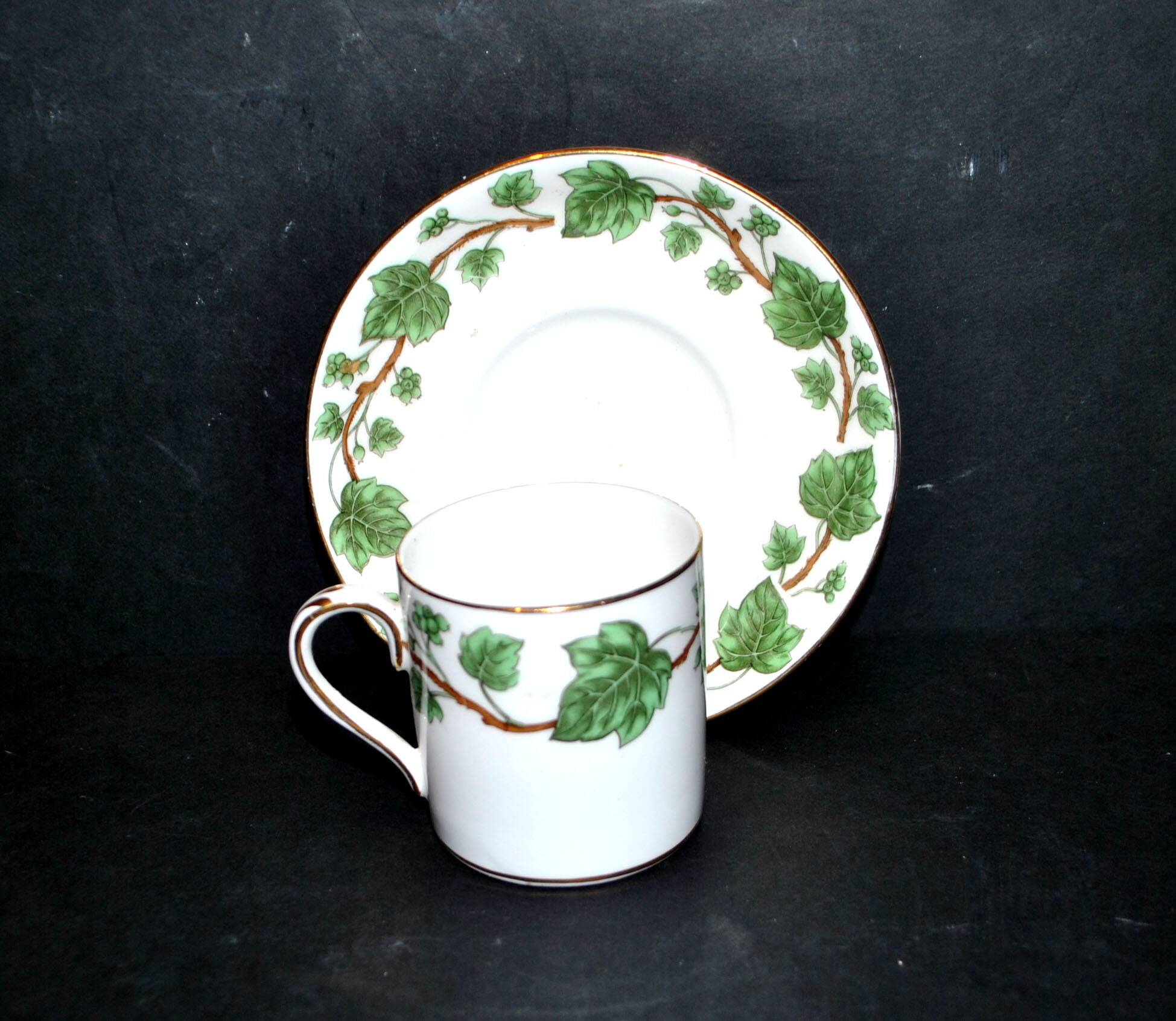 Old STAFFORDSHIRE English porcelain coffee cup litron ivy decor