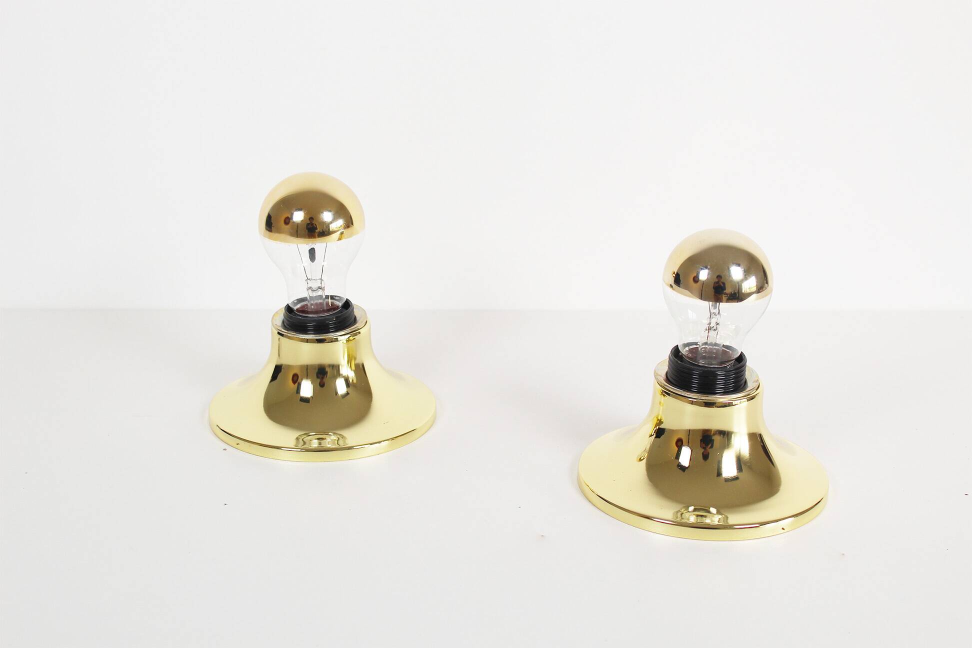 Set (2) of Petite Brass Disc sconces selected by Charlotte Perriand for Les