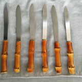 6 antique bamboo handle knives