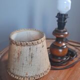 Bedside lamp wooden foot, clip jute lampshade, seventies