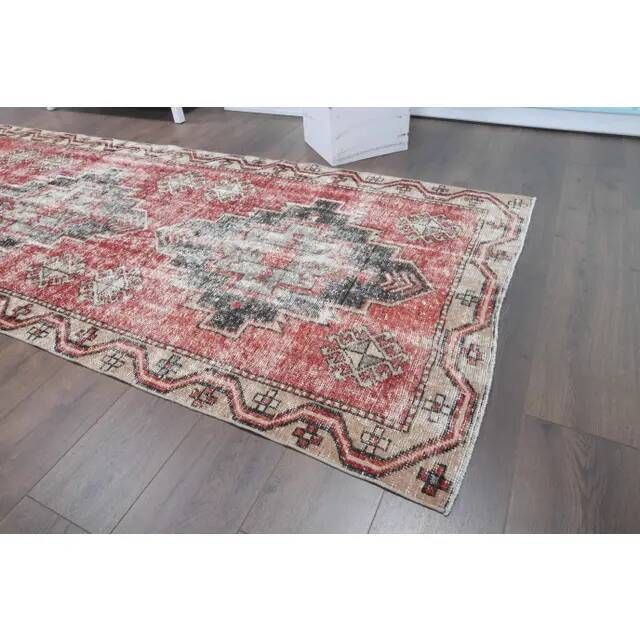 1960s Turkish Hand-Knotted Red Runner Rug 111x391