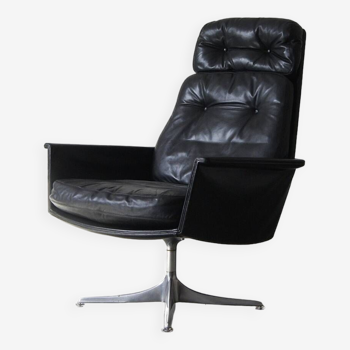 Chaise Pivotante Sedia en Cuir Noir par Horst Brüning pour Cor, 1960s