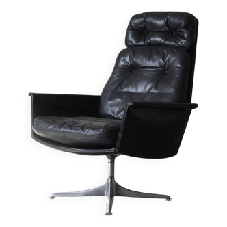 Black Leather Sedia Swivel Chair by Horst Brüning for Cor, 1960s