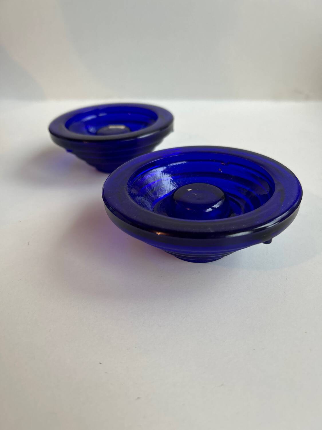 Pair of blue glass candlesticks