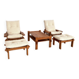 Salon de campagne italien en chêne avec nouveau revêtement en tissu bouclé, années 1970