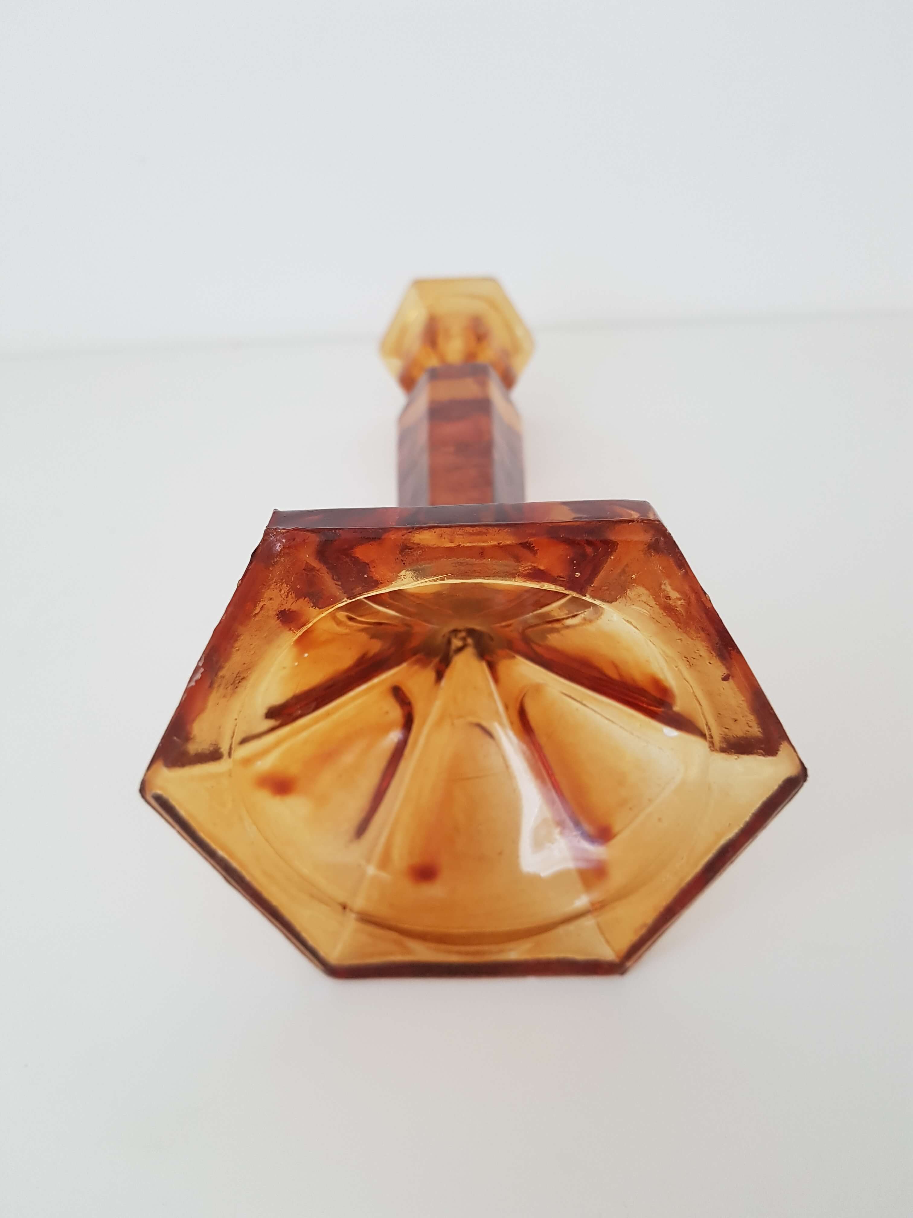 Candle holder yellow amber art deco glass