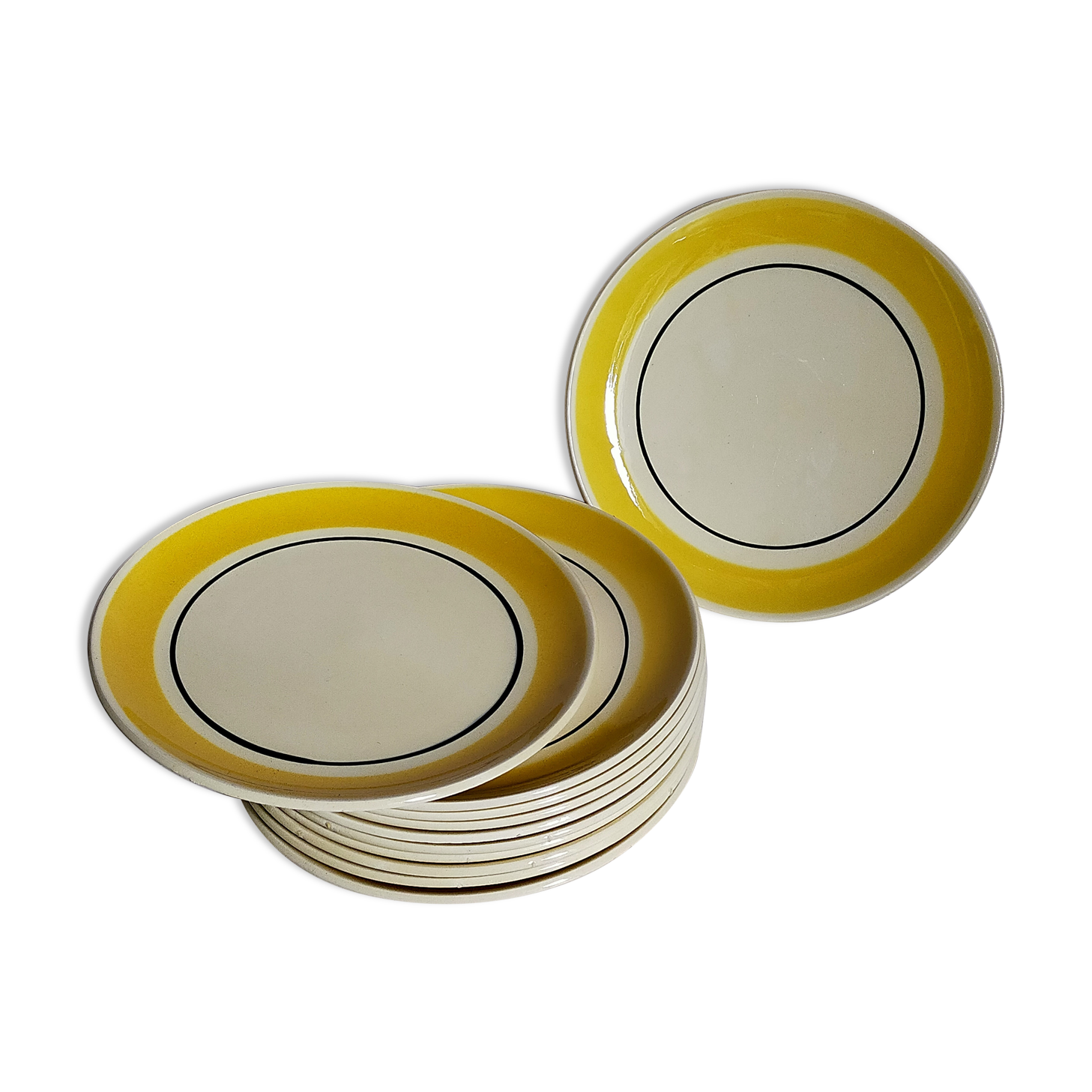 Ten dessert plates faience from gien creation primefleur, vintage "caroline" service