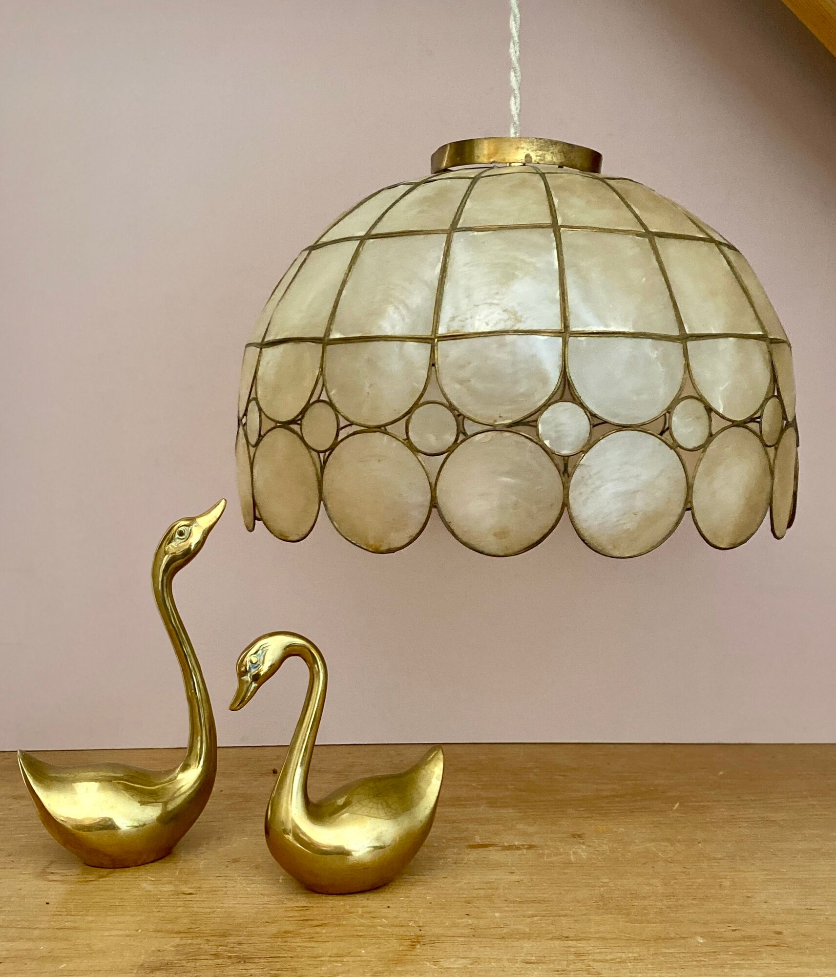 Vintage XXML lampshade pendant lamp in mother-of-pearl and brass