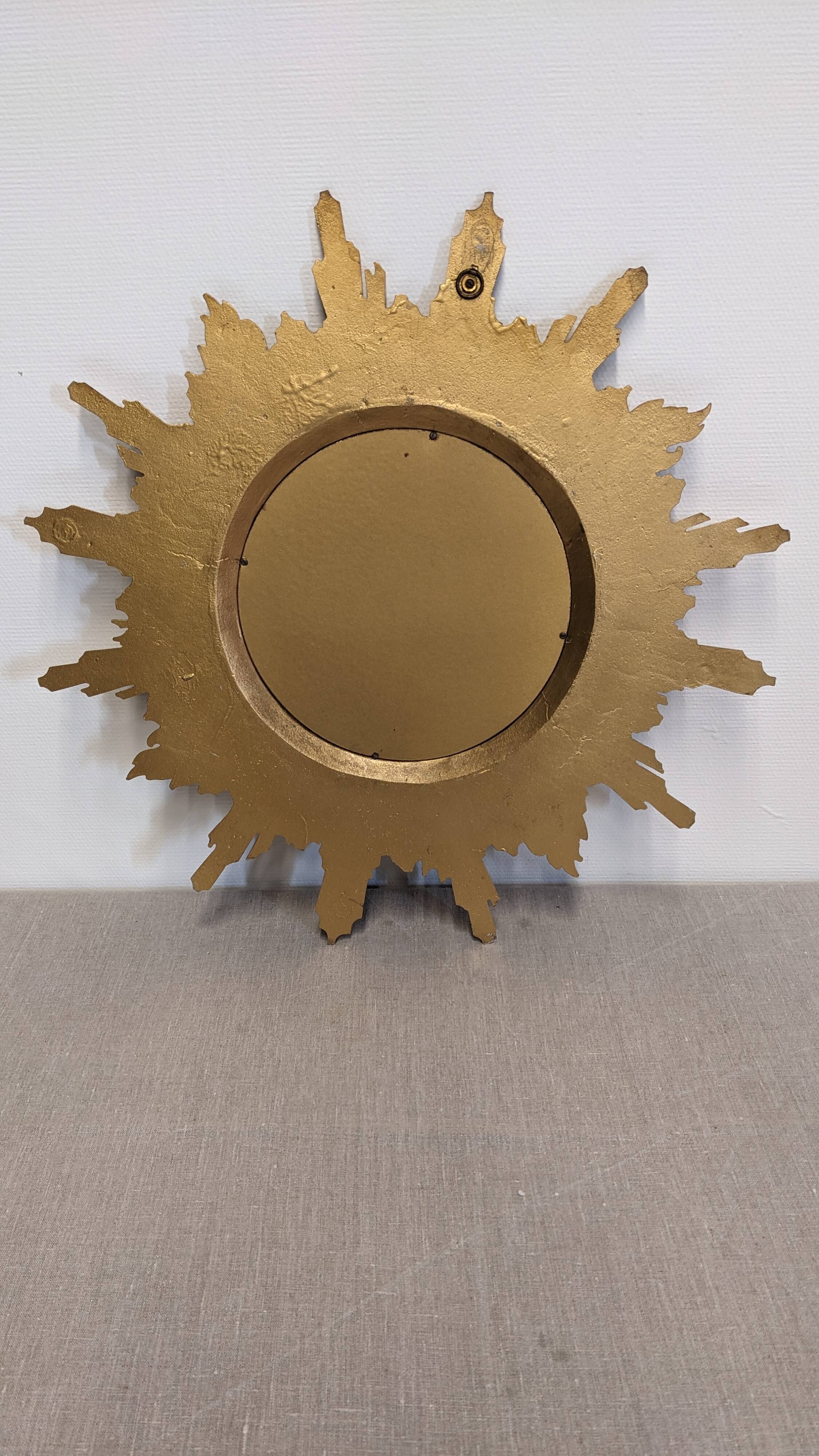 XL witch's eye sun mirror in gilded metal, Italy circa 1970