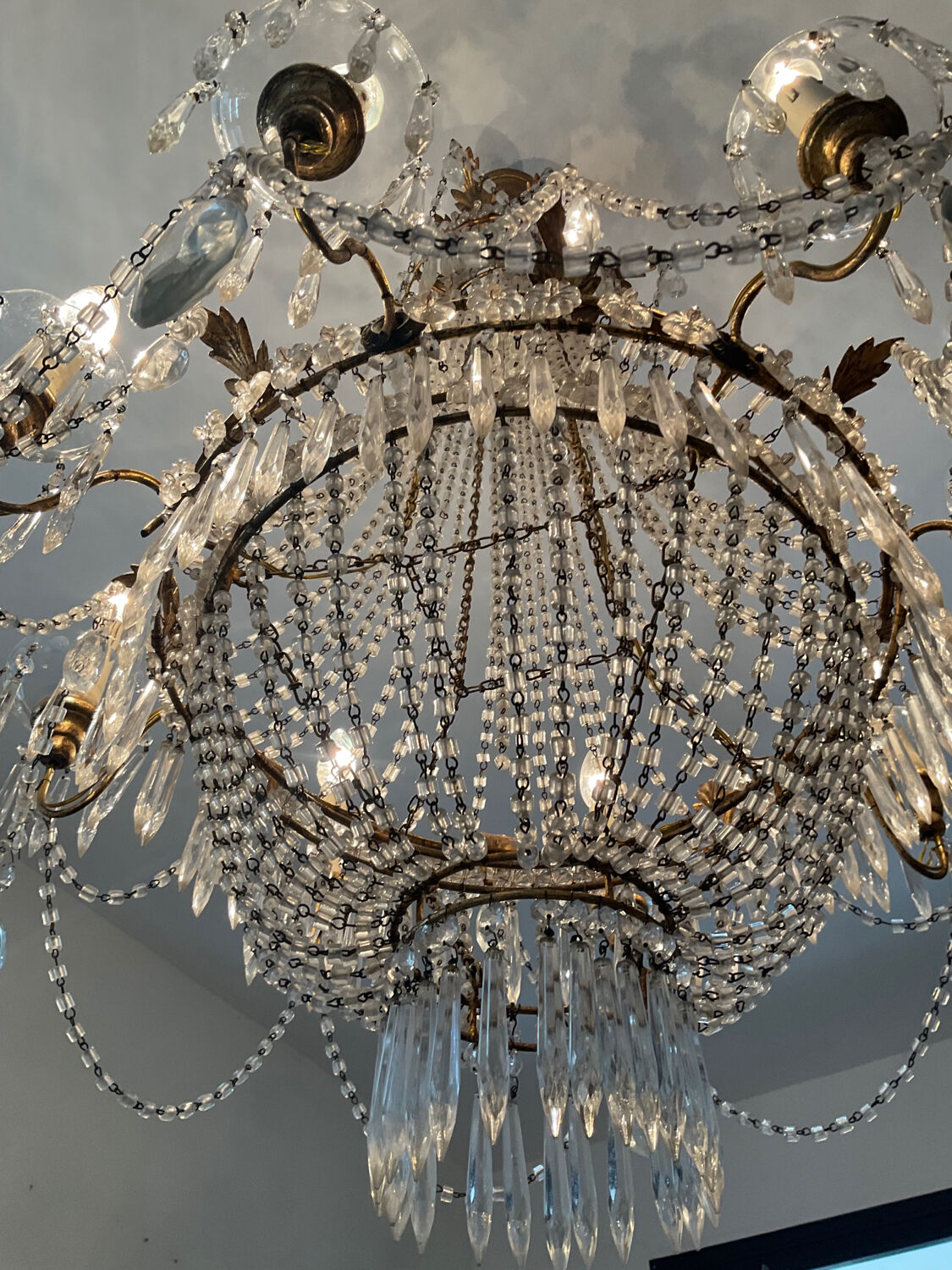 Large Montgolfière chandelier with crystal drops