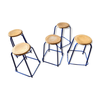 Lot of 5 industrial blue stools