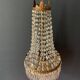 Antique hot air balloon chandelier in brass and crystal, 3 lights, 1920s