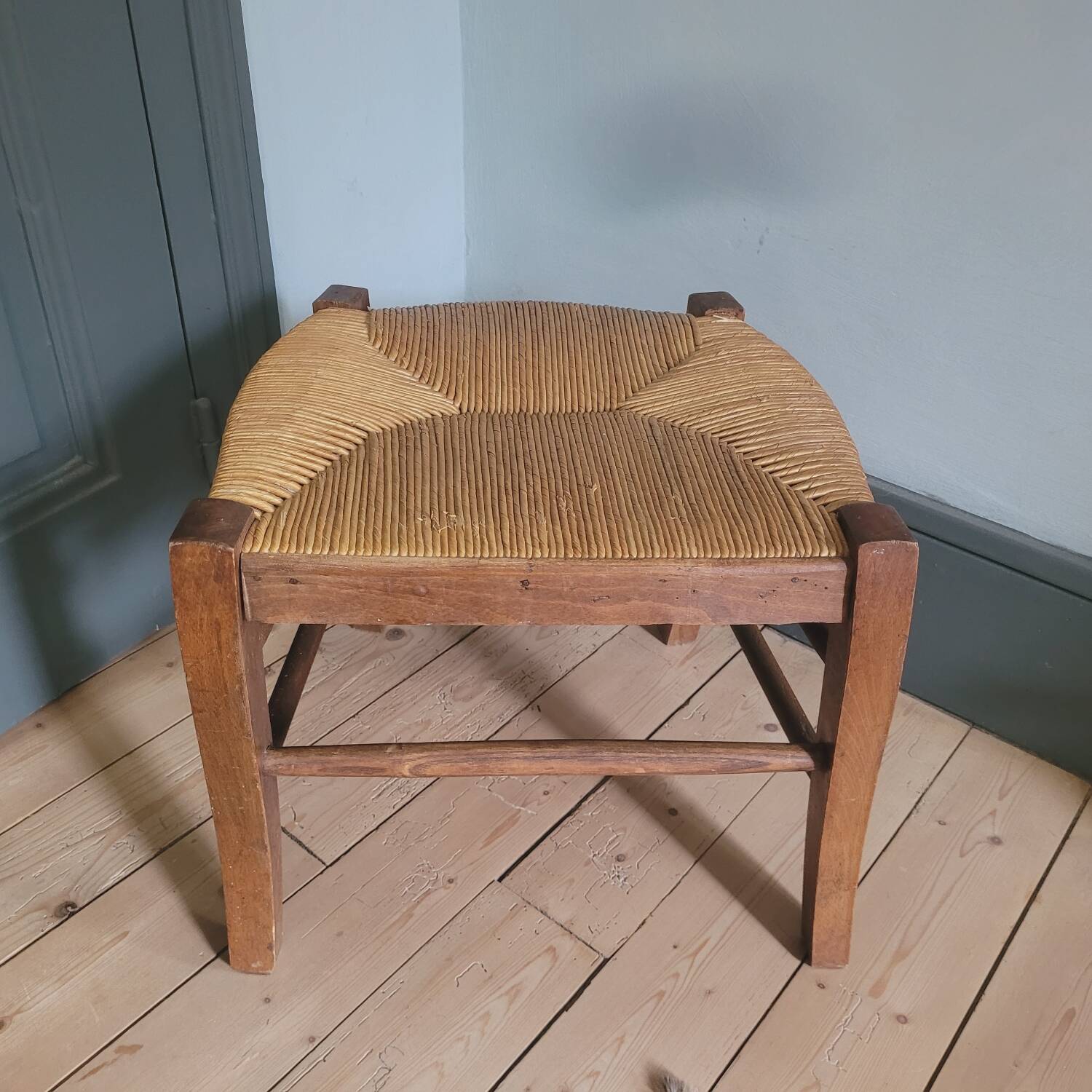 40s wooden and straw stool