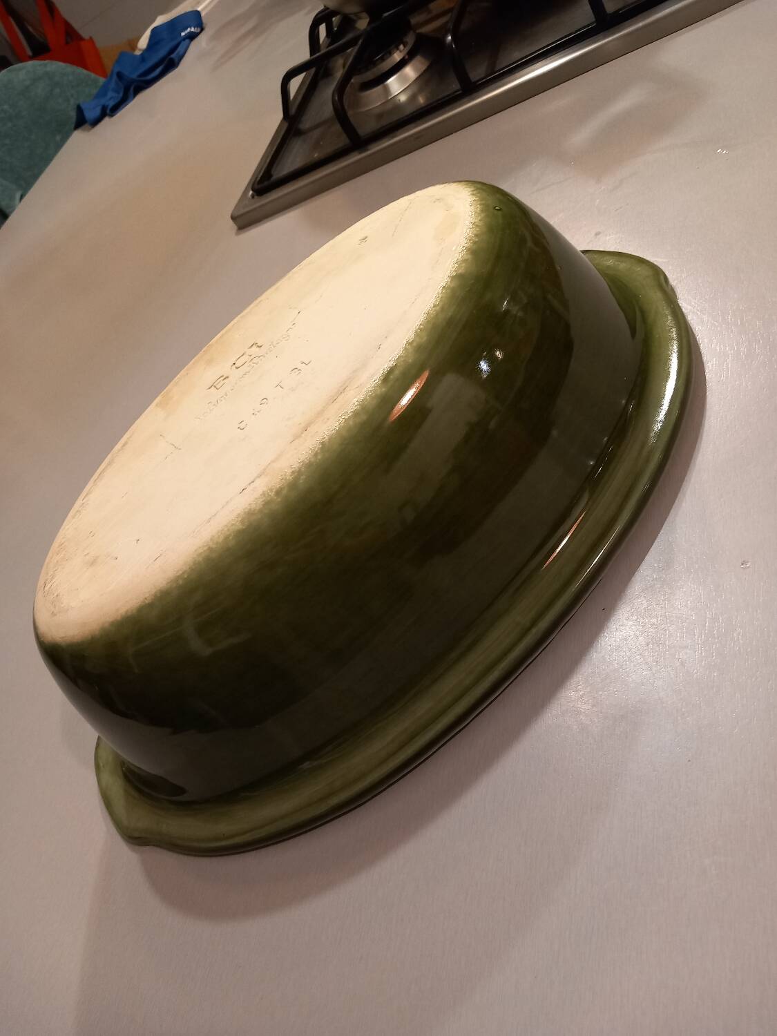 Breton dish in green and yellow ceramic