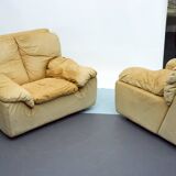 Vintage pair of leather armchairs by Ammannati and Vitelli for Brunati, Italy 1970s.