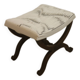 Empire style stool 1900 mahogany reupholstered in carved fabric