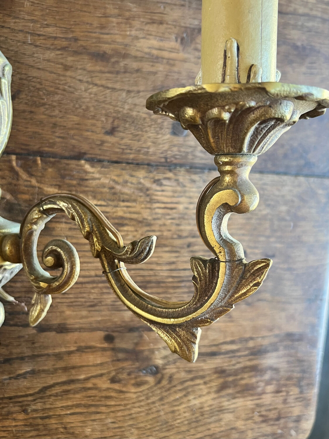 Pair of antique bronze double fire sconces - art nouveau