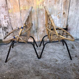 Pair of children's armchair rattan shell & metal foot black vintage