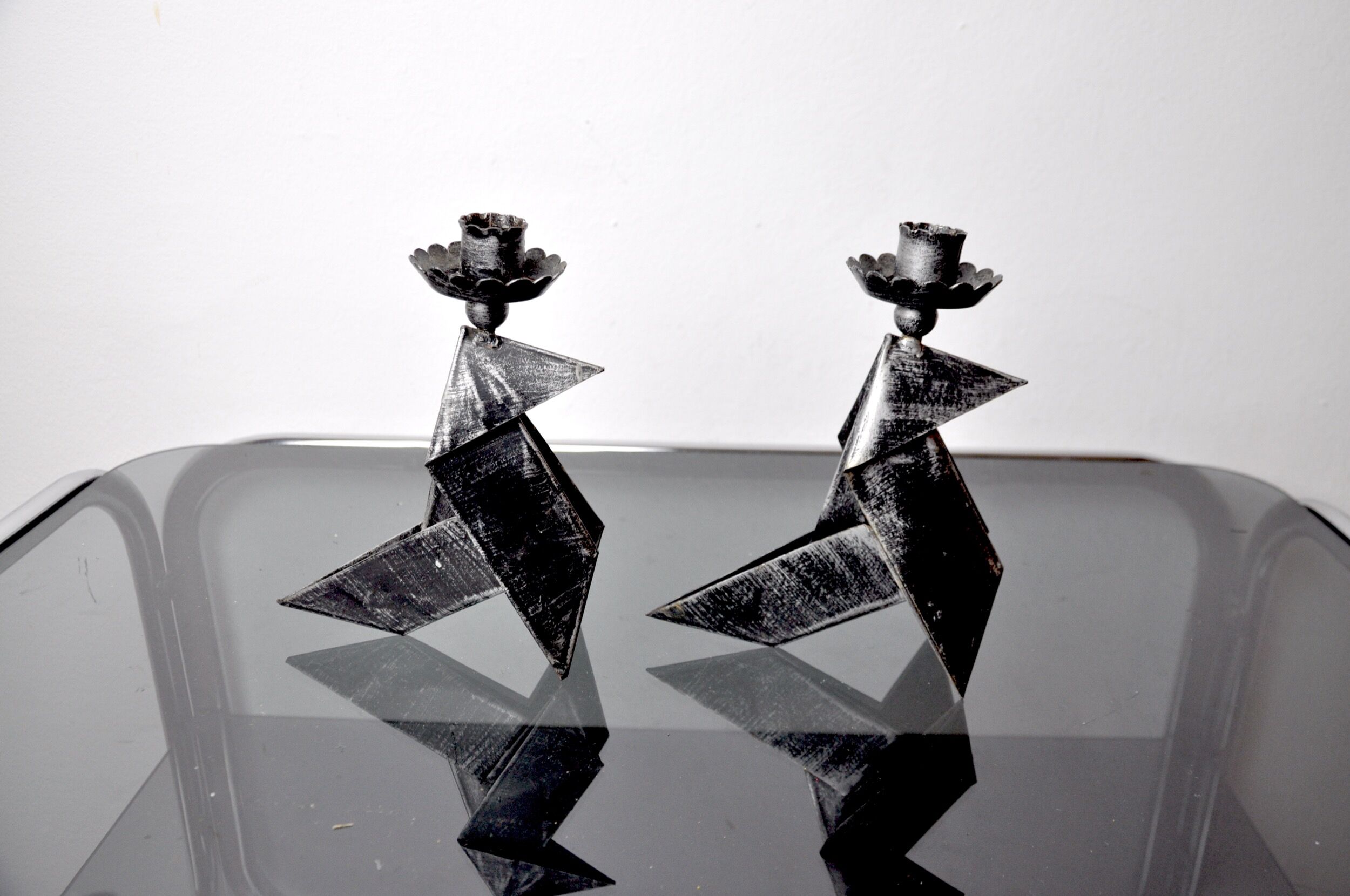 Pair of candlesticks "birds", folk art, Denmark, 1970