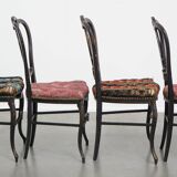 Set of 4 antique French Napoleon III chairs inlaid with mother-of-pearl