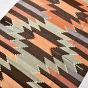 3x10 Orange  Brown Geometric Kilim Runner Rug, Handmade Wool Rug, 108x297Cm