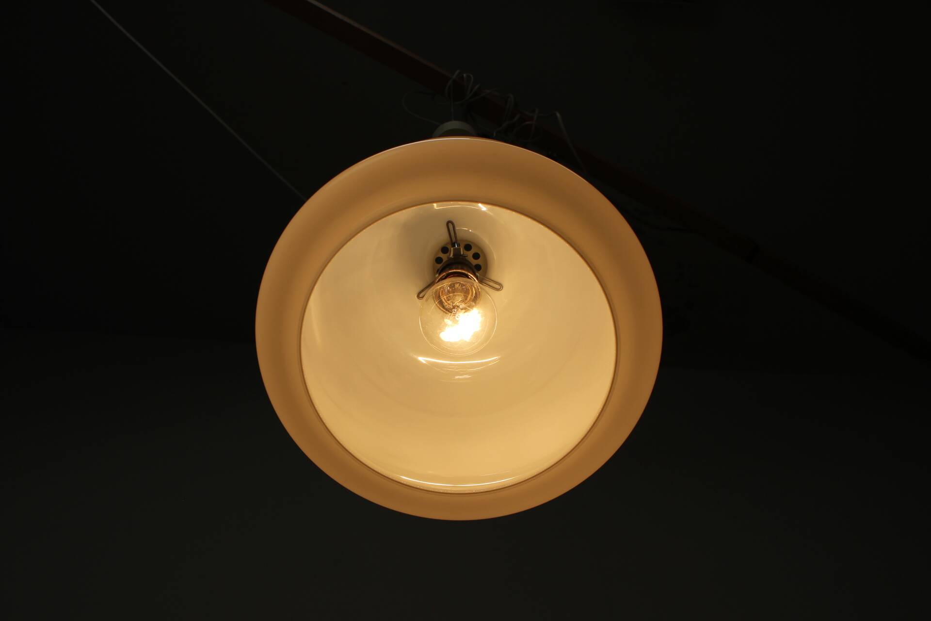 Large vintage opaline glass pendant lamp, Prague, Czechoslovakia, late 1970s.