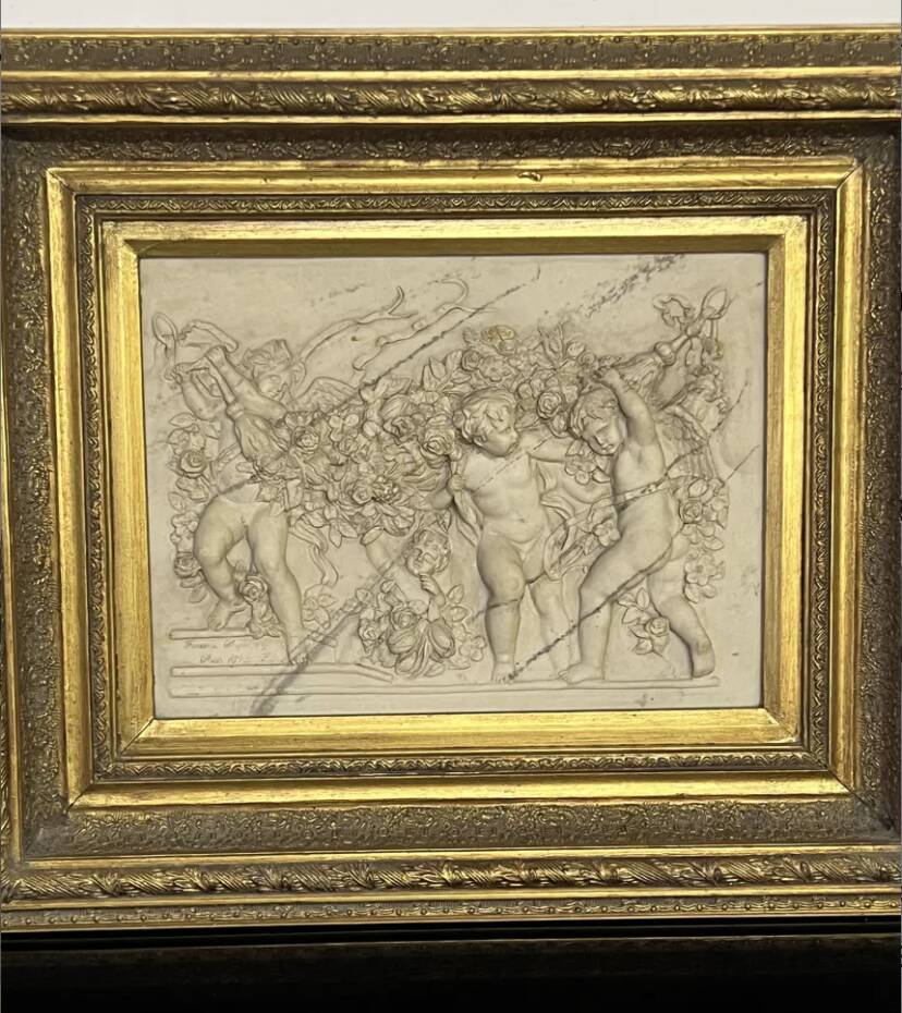 Marble high relief by François Duquesnoy "Putti, garlands and flowers" Paris