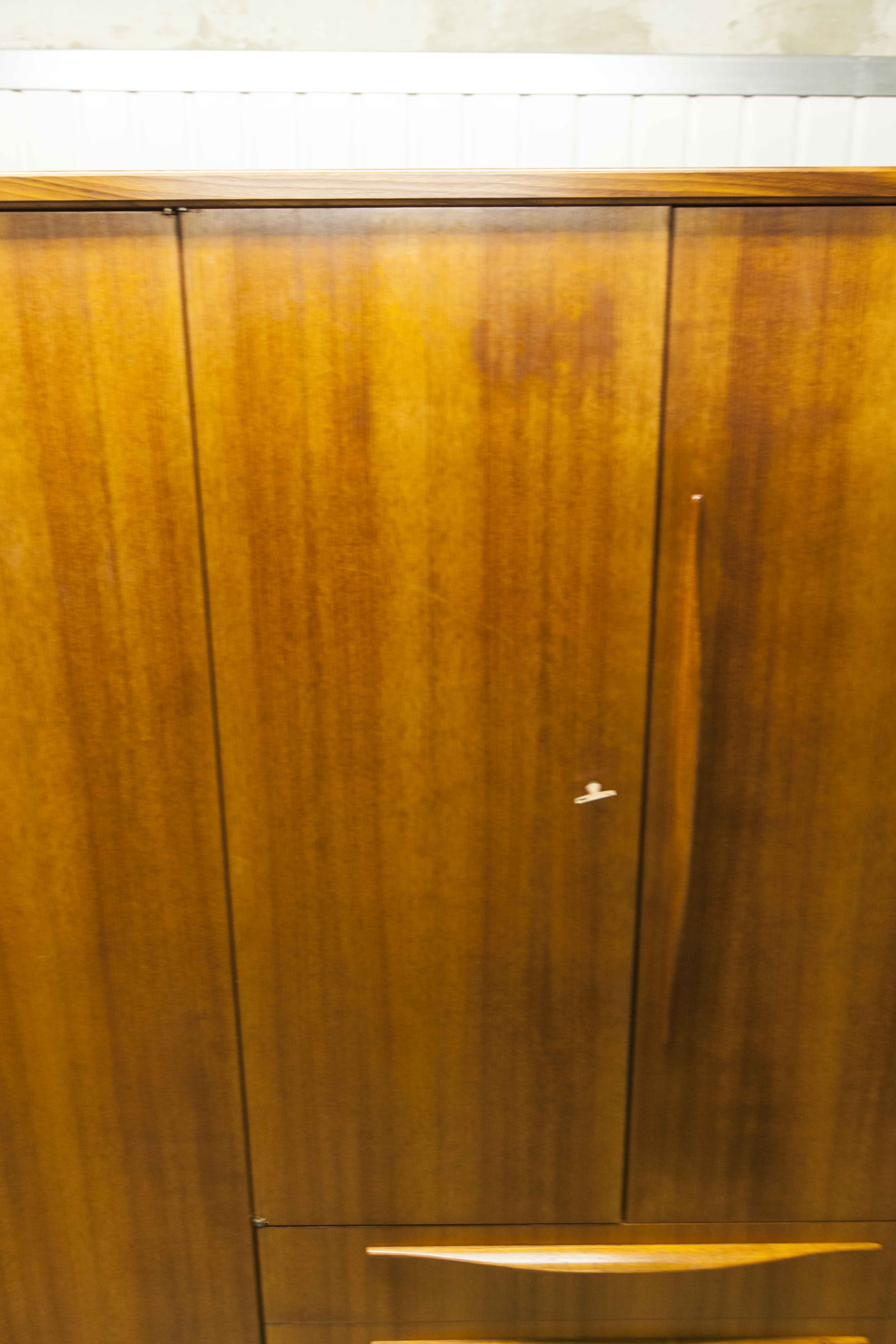 Scandinavian teak cabinet 4 doors 2+1 drawers wardrobe 1960
