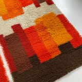 Set of 2 modernist multi-color high pile rya rug by desso, netherlands, 1970s