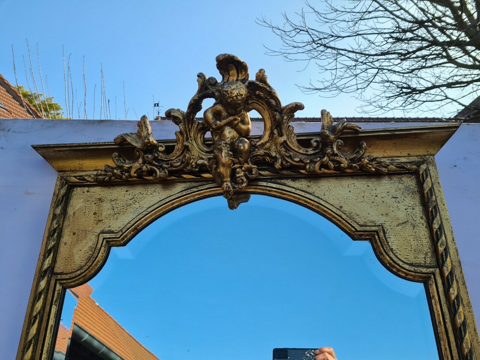 Golden panoramic mirror with an angel  79x174cm