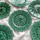 6 earthenware dessert plates in slip with vine leaves Sarreguemines