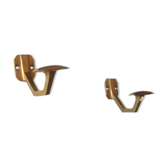 Pair of vintage coat racks in solid gilded brass