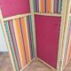 Paravent ancien 4 feuilles bois et tissu