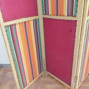 Paravent ancien 4 feuilles bois et tissu