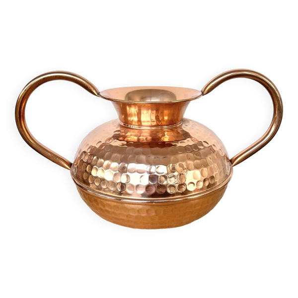 Vase pot à anses en cuivre martelé Villedieu XXème