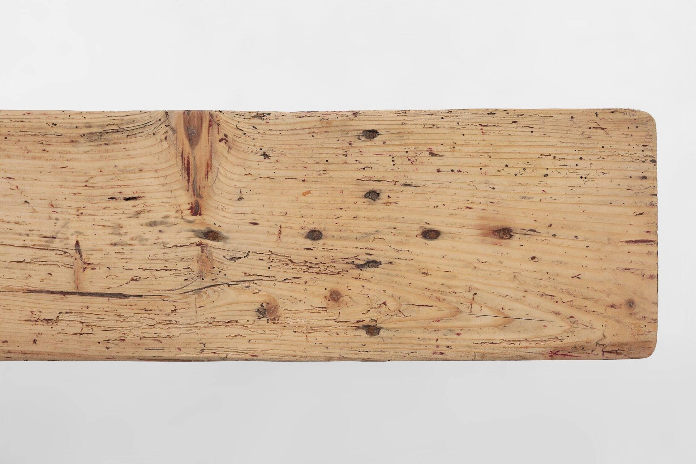 Rustic Wooden Bench in with Brown Painted Feet, France, 1890s
