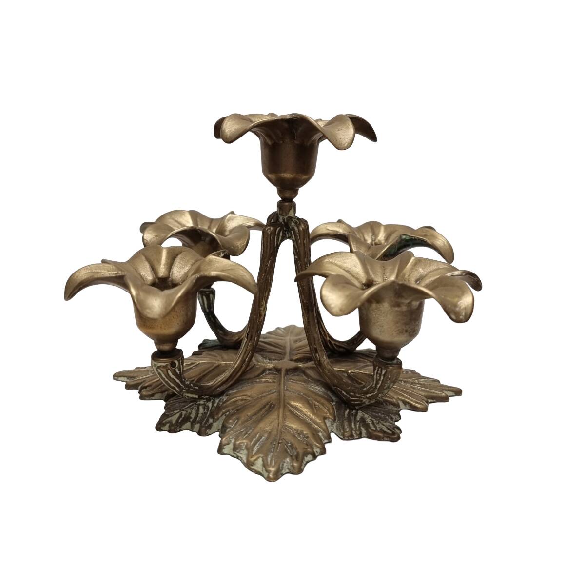 Mid-century 5-arm brass flower candlestick